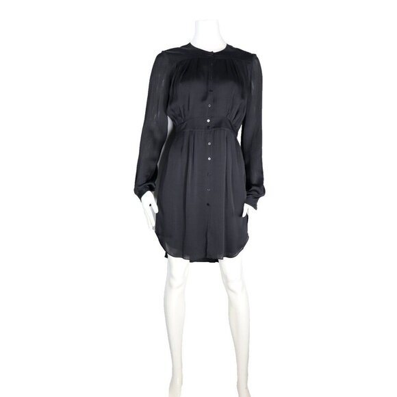 Theyskens' Theory Women's Size Petite Black Dress Silk Satin Long Sleeve Mini - Picture 5 of 11